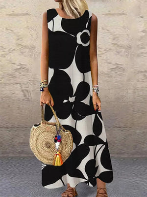 Sleeveless Floral Maxi Dress in Black, front view