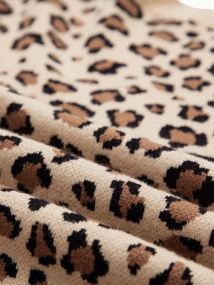 Savanna Spot Long Sleeve Knit Top in beige with an allover leopard print and crew neck.