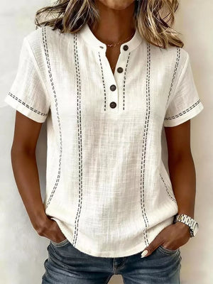 Button Detail Short Sleeve Blouse Plus Size in Gray, front view