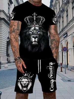 Men's Full Size Round Neck Tee And Shorts Set, alternate angle
