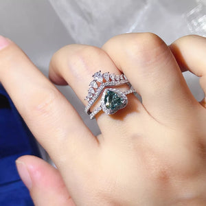 2 Carat Heart-shaped Crown 925 Sterling Moissanite Ring Set in Turquoise, front view