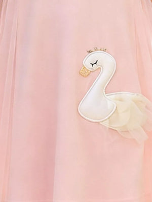 Blush pink cotton dress with 3D swan applique and Peter Pan collar detail.