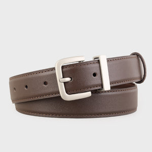 Brown cowhide leather belt with silver minimalist buckle