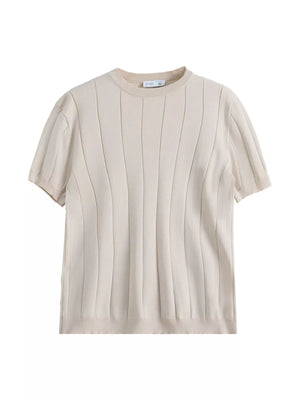 Men's plus size ribbed crew neck tee in Apricot, lightweight cotton blend.