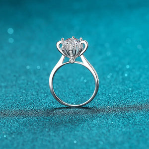 Sterling silver ring with a large center stone and pave band, bridal style