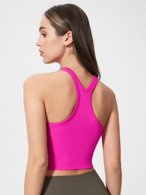 Hot Pink Sculpted Racerback Crop Tank with a smooth finish.