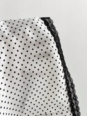 Polka Dot Lace Trim Puff Sleeve Top, fabric detail