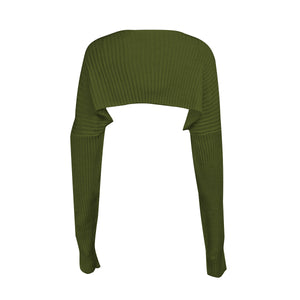 Ribbed knit shrug in Army Green with extended sleeves