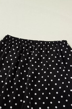Black polka dot maternity wide-leg trousers with elastic waistband