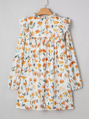 Bohemian Floral Print Ruffle Mini Dress in Sherbet, alternate angle