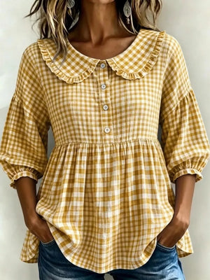 Full Size Gingham Peter Pan Collar Blouse Plus Size, editorial view