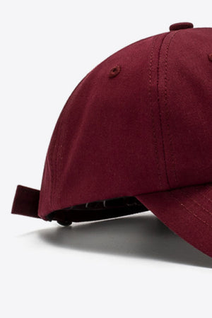 Wine cotton baseball cap with adjustable strap detail