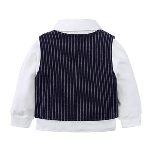 Baby vest and pants set with pinstripe vest and white shirt, buttoned detail