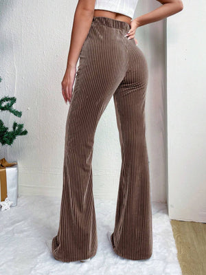 Textured corduroy bell bottom trousers in Chocolate, featuring a high waist and flared leg.
