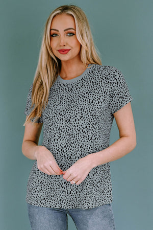 Spotted print crew neck t-shirt in teal with short sleeves and a casual fit.