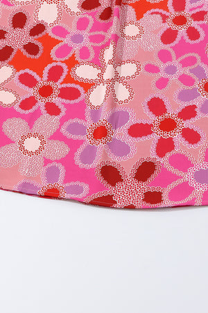 Floral embroidered yoke ruffle sleeve top in strawberry pink with a vibrant floral print.