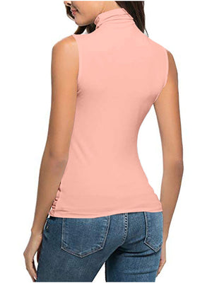 Sleeveless turtleneck t-shirt in Lotus Root Color, fitted silhouette.