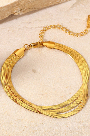 Gold triple herringbone chain bracelet with adjustable clasp