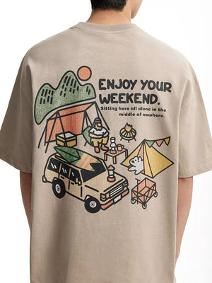 Men's Graphic Round Neck T-shirt in White, close-up detail