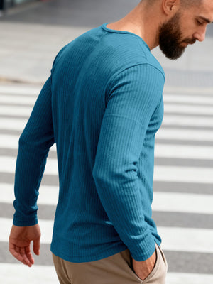 Casual ribbed long sleeve t-shirt in Royal Blue with crew neck.