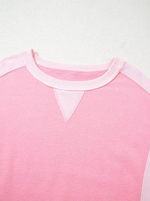2-tone Color Block Patchwork Sweatshirt in Pink, back view
