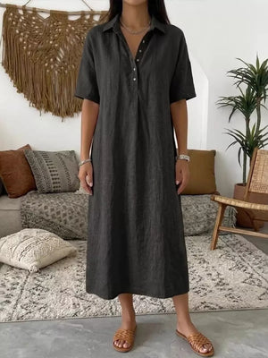 Full Size Button Detail Half Sleeve Dress Plus Size, close-up detail