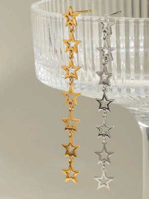 Gold and silver celestial cascade star dangle earrings