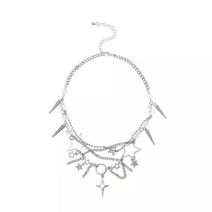 Titanium Steel Gothic Star Cross Choker Necklace in Silver, fabric detail