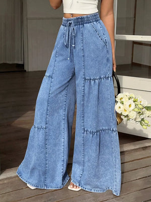 Wide Leg Tiered Jeans, front view