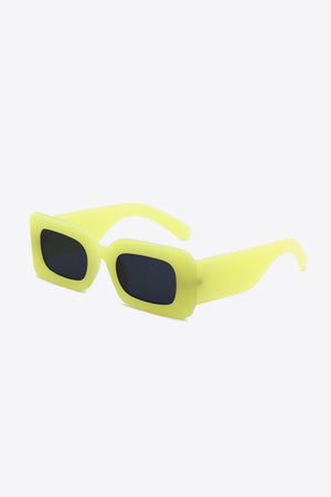 Neon yellow acetate rectangle sunglasses with dark lenses.