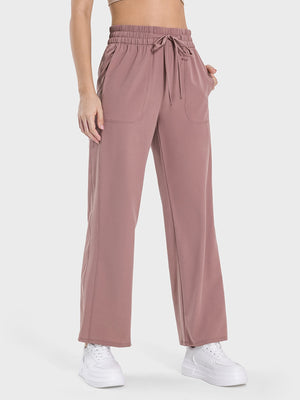 Light Mauve Relaxed Drape Drawstring Palazzo Pants with pockets and wide leg