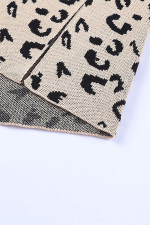 Khaki leopard print knit sweater with asymmetric panel detail
