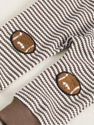 Baby set with brown and white stripes and football elbow patches.