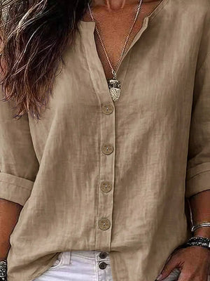 Linen Long-sleeve Top in Orange-red, view 13