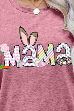 Dusty Pink graphic tee with Easter Mama bunny ears and paw print graphic.