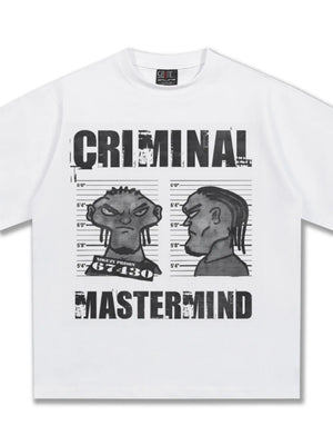 White cotton graphic tee with bold cartoon print and oversized fit.