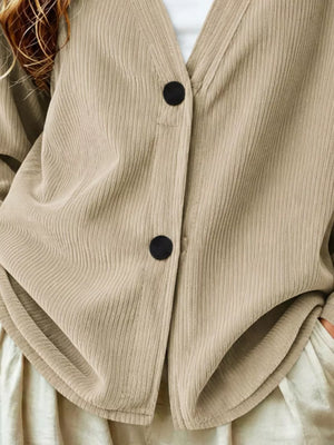 Casual Corduroy Button-up Cardigan in Terracotta, side view