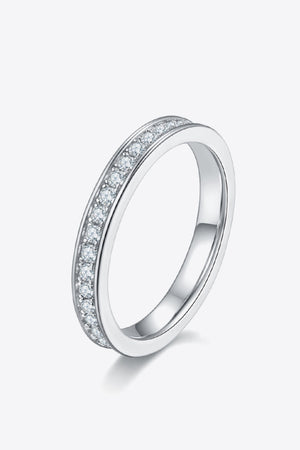 Silver moissanite eternity band ring with pavé set stones