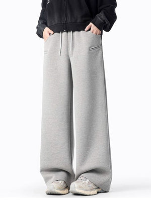 Gray casual wide-leg sweatpants with drawstring and pockets