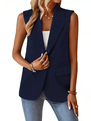 One Button Blazer Vest in Navy, view 20