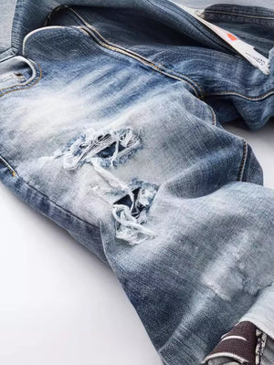 Men S Distressed Slim Fit Jeans in Medium, close-up detail