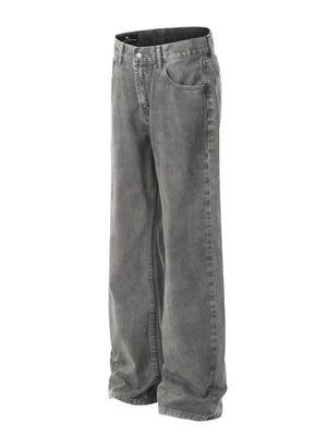 Acid wash wide-leg denim trousers in gray, with a relaxed fit and 90s style.