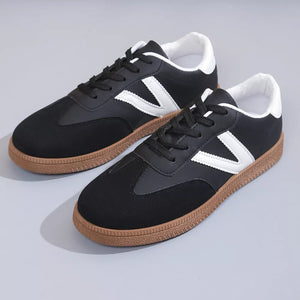 Round Toe Lace Up Sneakers in White, side view