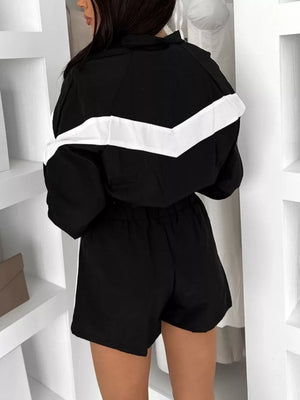 Zip Up Long Sleeve Outerwear And Shorts Set, product detail
