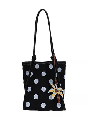 Polka Dot Shoulder Bag in Black, back view
