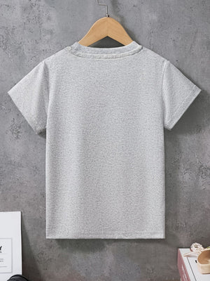 Light Gray cotton crew neck t-shirt for kids, basic style, short sleeves.