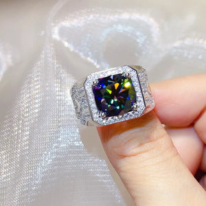 5 Carat Sterling Silver Geometric Solitaire Moissanite Ring, front view
