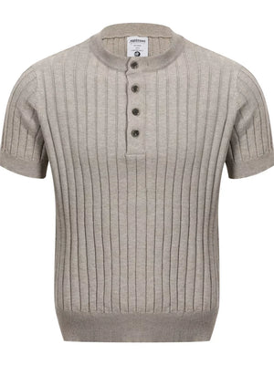 Men's Short Sleeve Ribbed Henley Top in Apricot, fabric detail