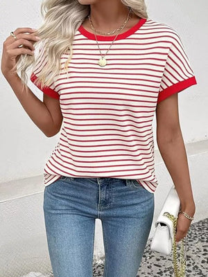 Classic Striped Crew Neck T-shirt in Dark Gray, editorial view