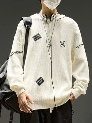 Men's Dropped Shoulder Long Sleeve Sweater in Black, front view